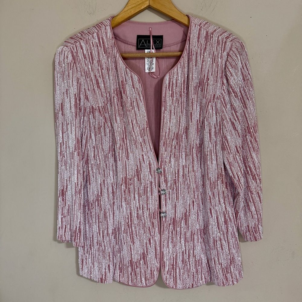 Alex Evenings Pink Sparkle Women's Jacket 3/4 Sleeves Size L Wedding Guest Party
